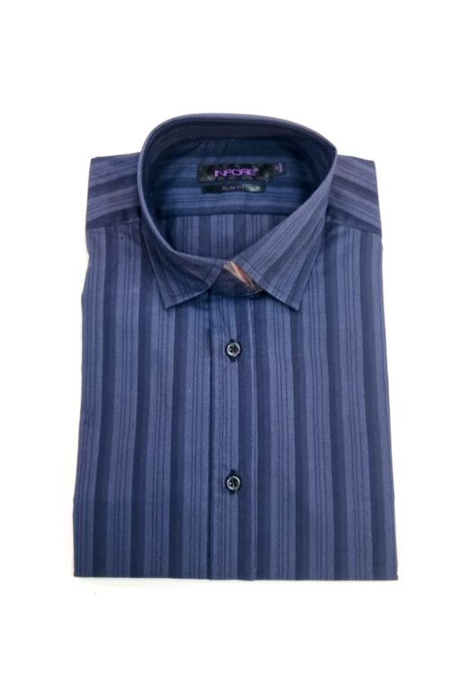 Chemise Rayé Bleu Nuit Manches Longues