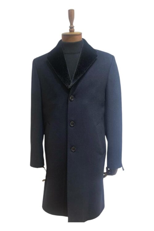 Manteau long cachemire bleu nuit