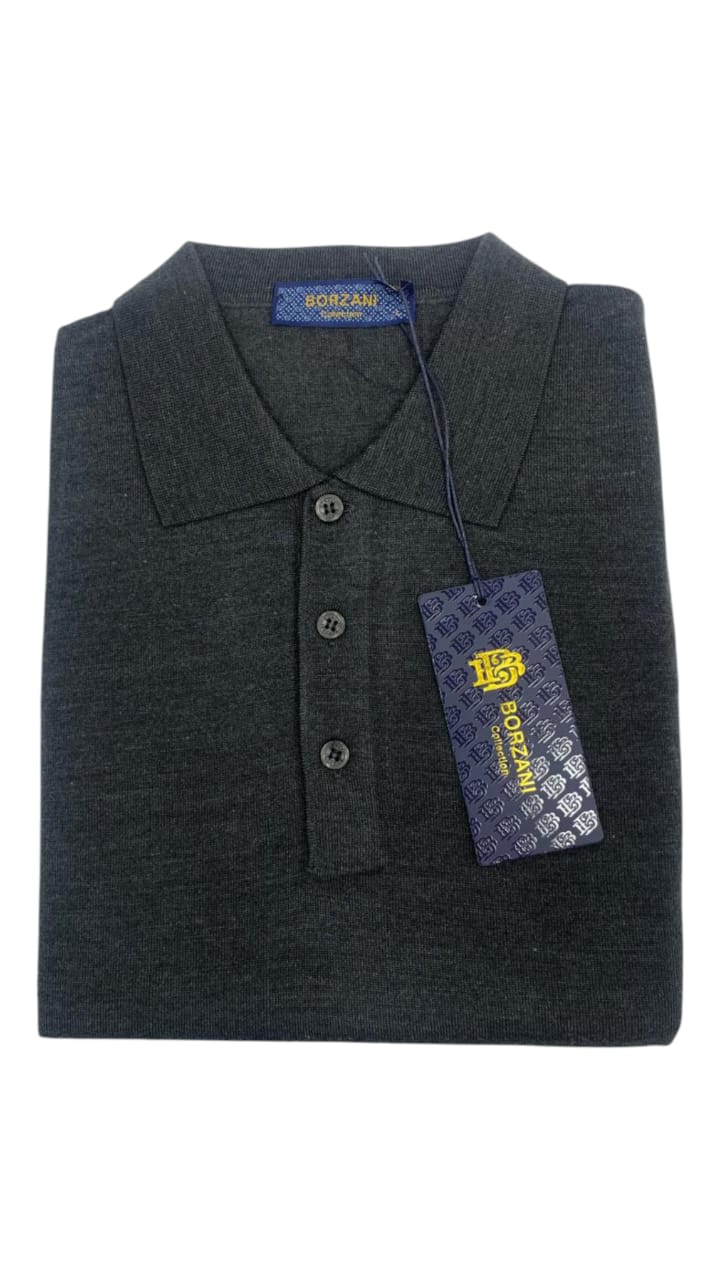 Pull Col Chemise Gris Foncé