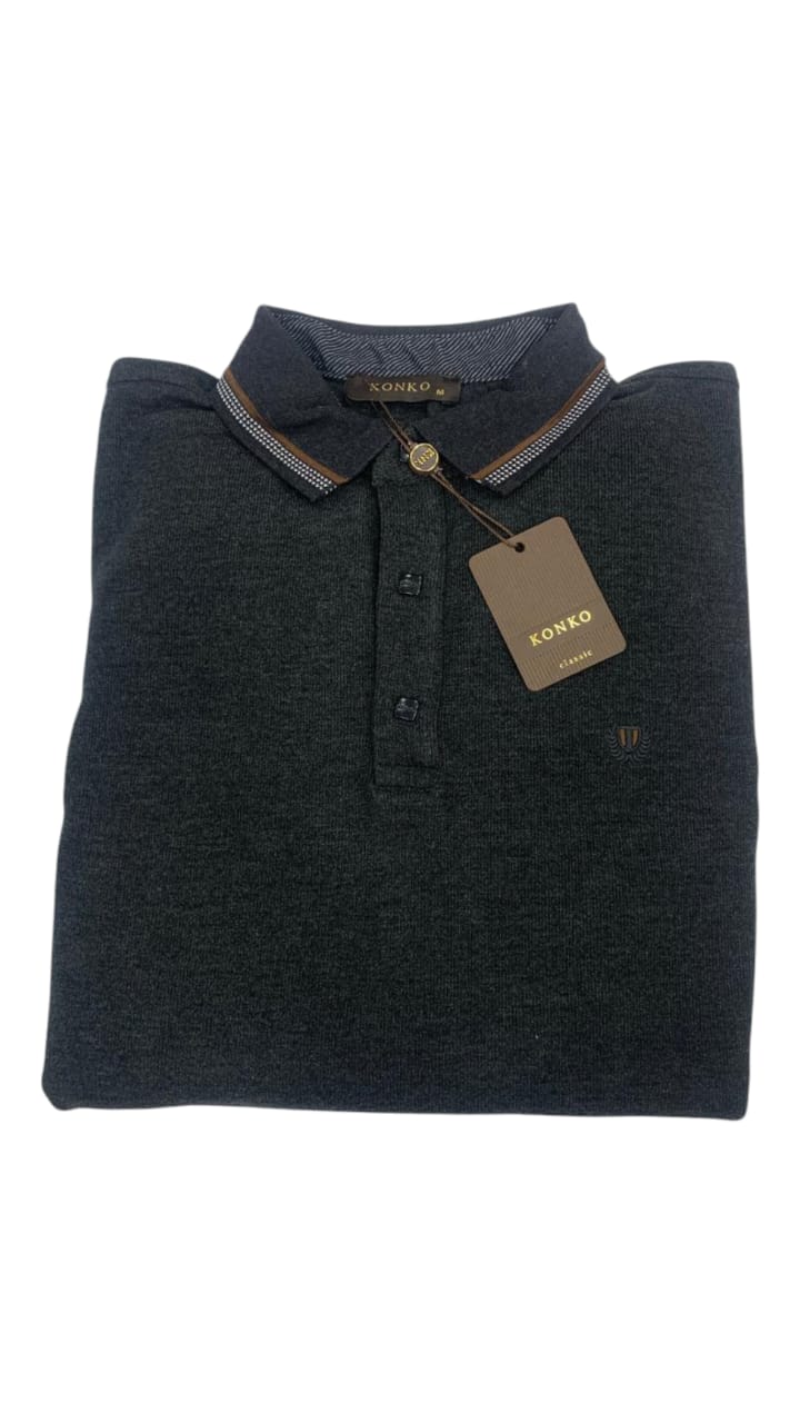 Pull Col Chemise Gris Foncé