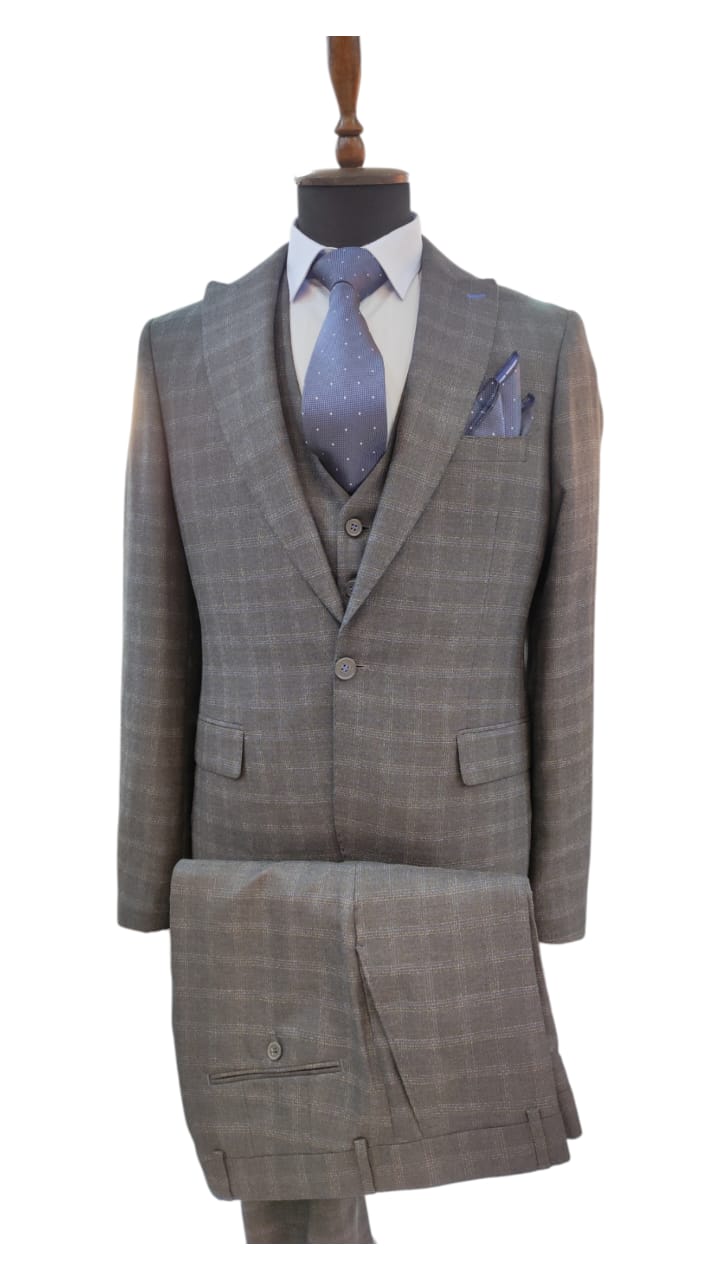 Costume à Carreau Gris foncé  – 3 Pièces