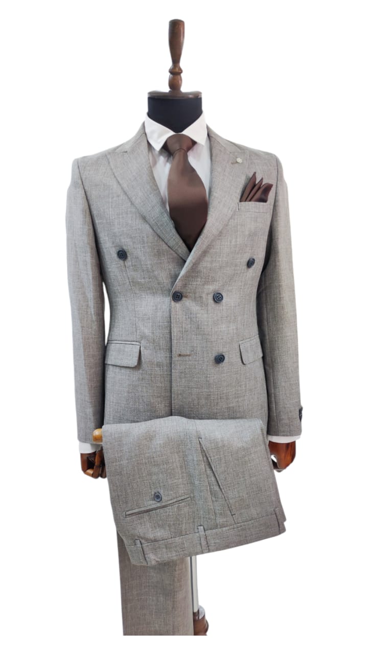 Costume Croisé Gris Marron – 2 Pièces