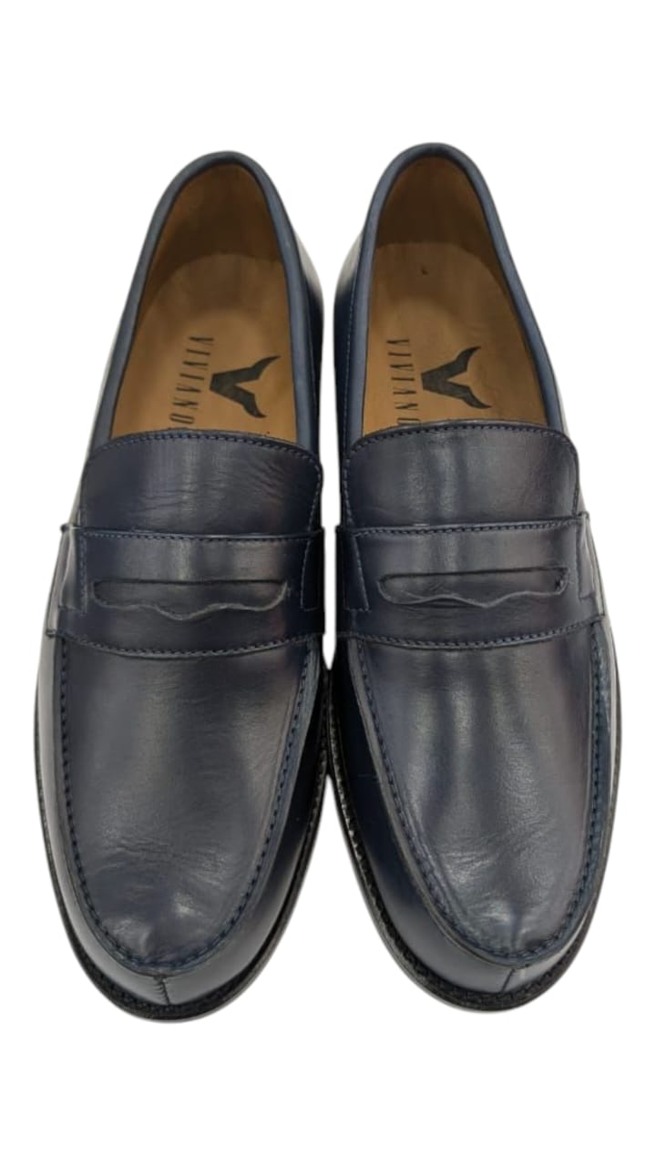 Mocassin En Cuir Bleu