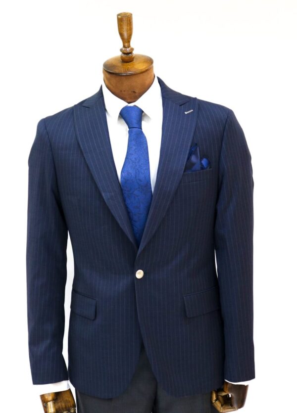 Veste Seul Bouton Bleu Marine Rayé