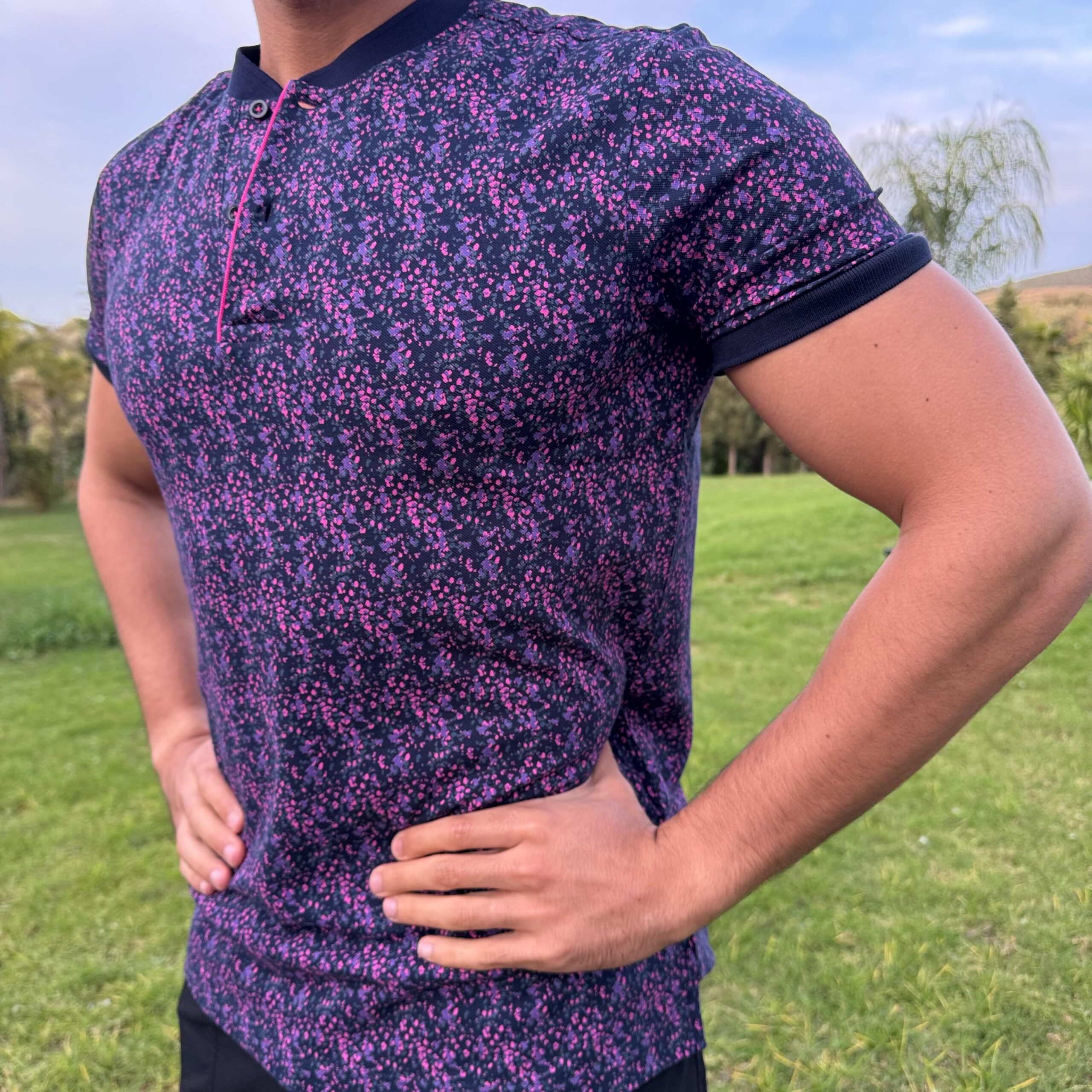 Polo Bleu Marine Fleuri