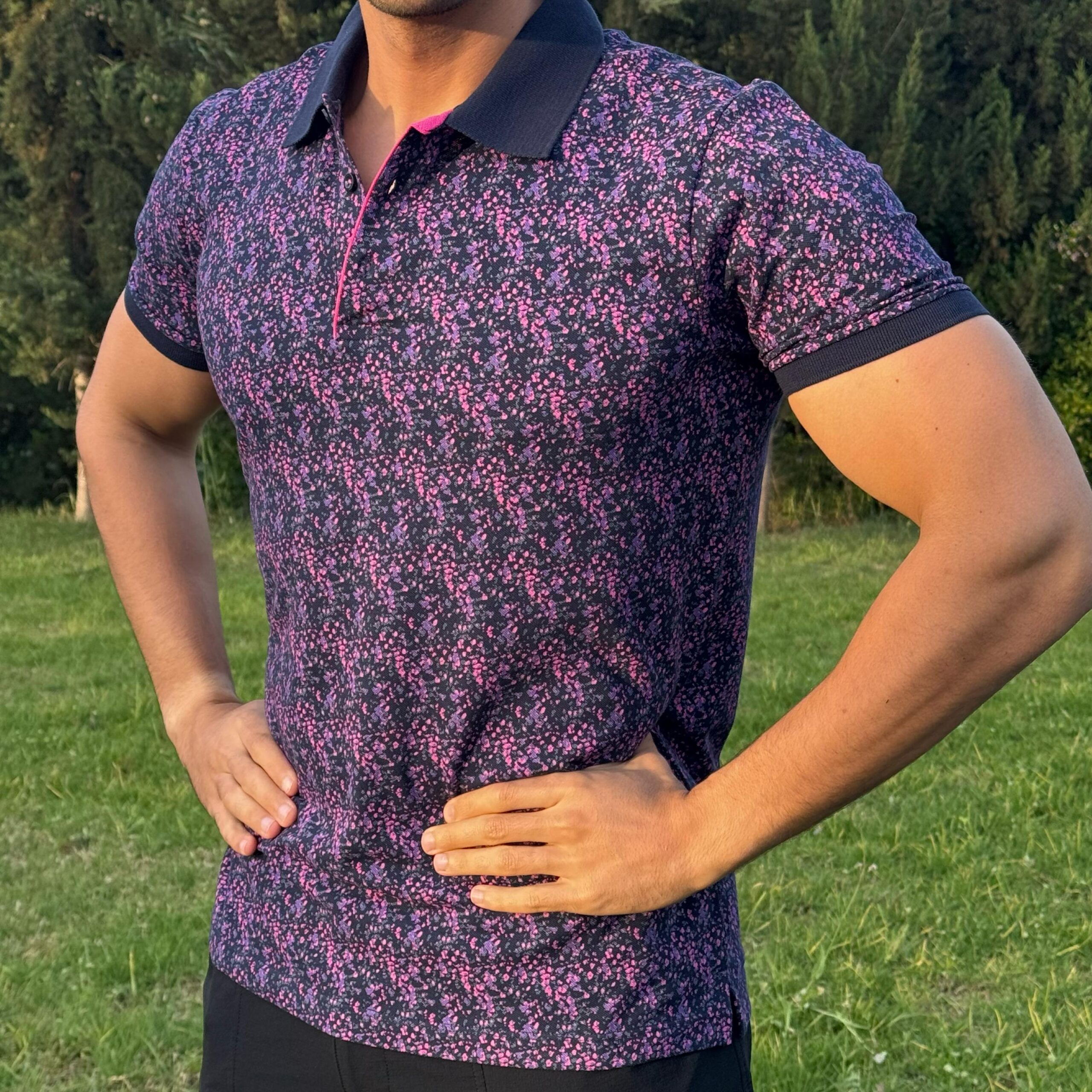 Polo Bleu Nuit Fleuri