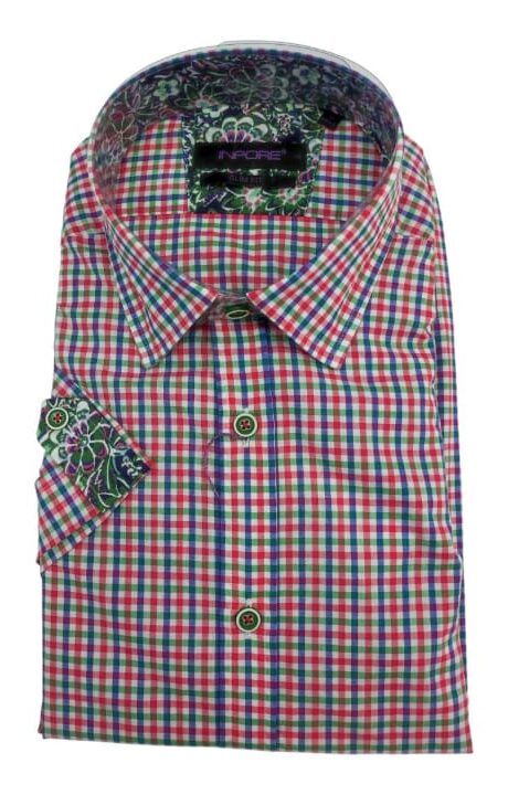 Chemise Rose à Carreaux  Demi Manche