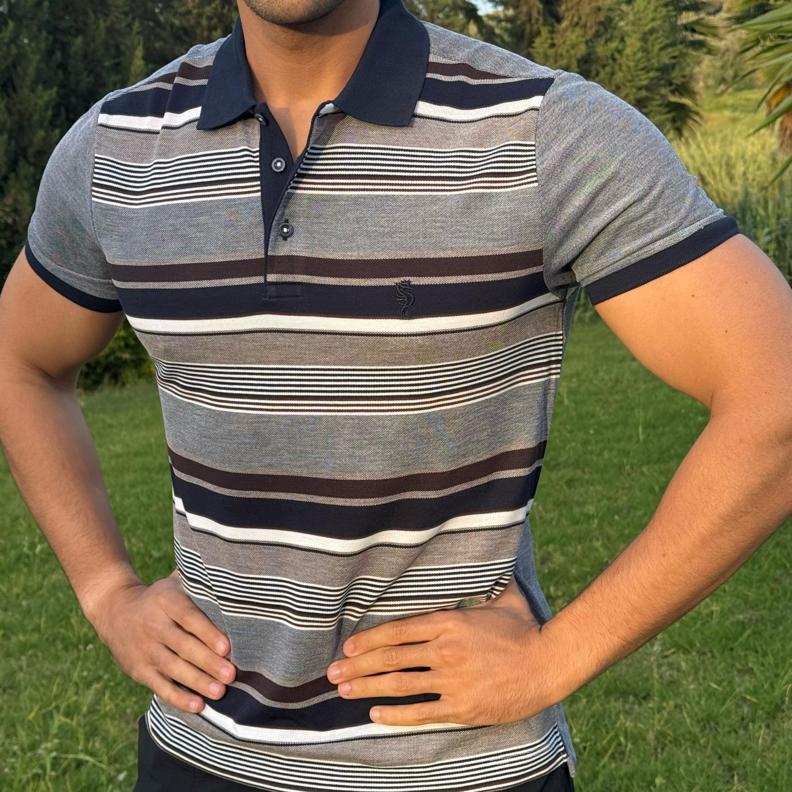 Polo Rayé Marron Beige