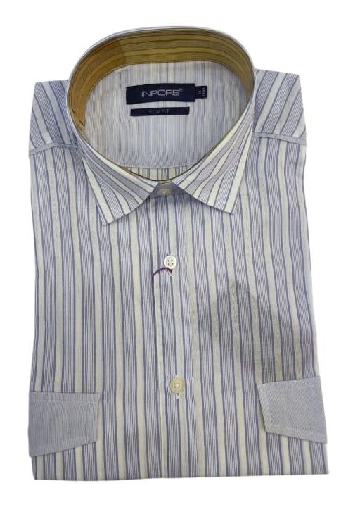 Chemise Violet Rayé Demi Manche