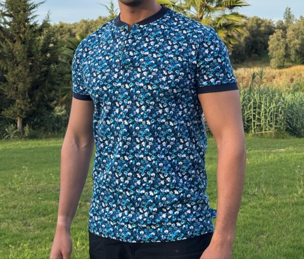 Polo Bleu Fleuri