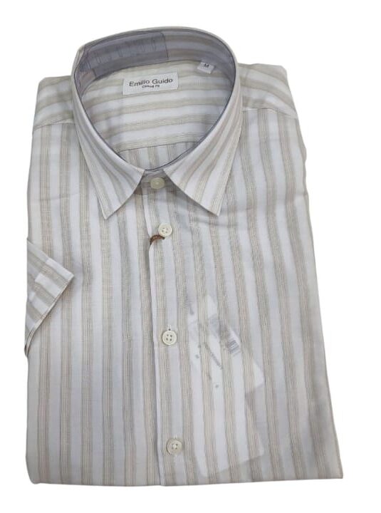 Chemise Beige Rayé  Demi Manche