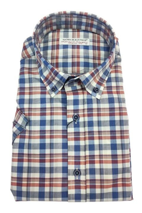 Chemise Rose Bleu à Carreaux  Demi Manche