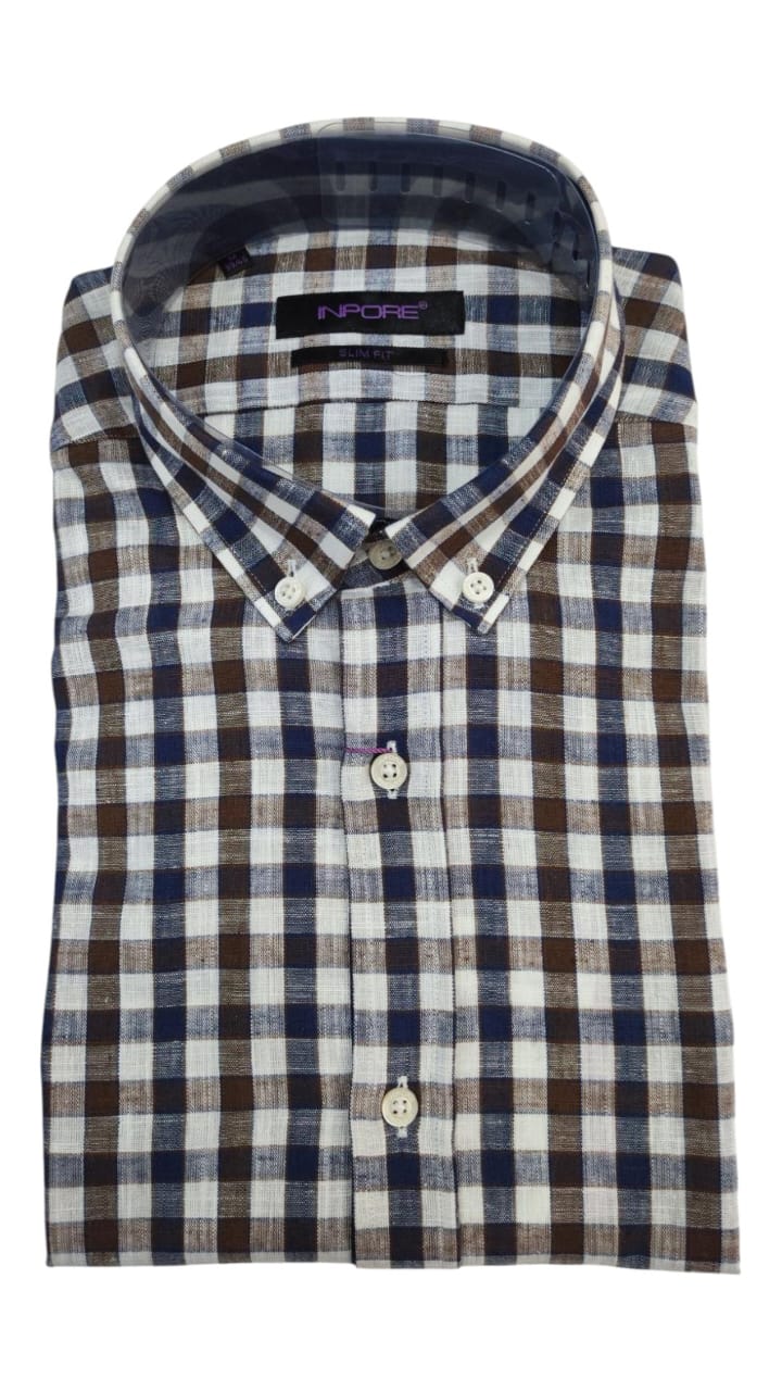 Chemise Marron à Carreaux  Demi Manche