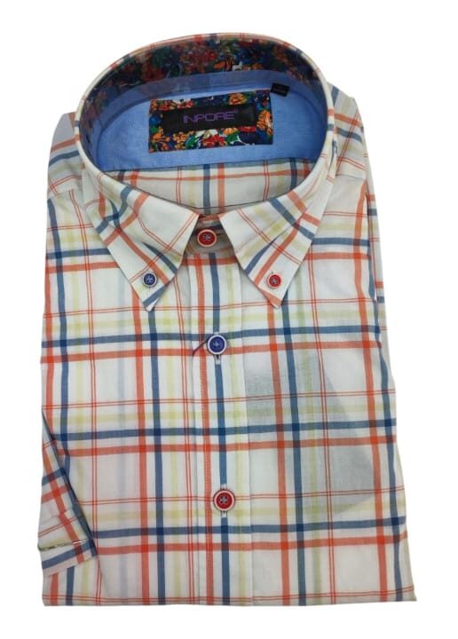 Chemise Orange à Carreaux  Demi Manche