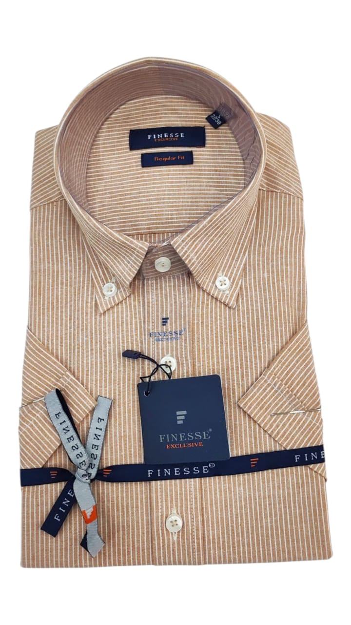 Chemise Beige Rayé Demi Manche