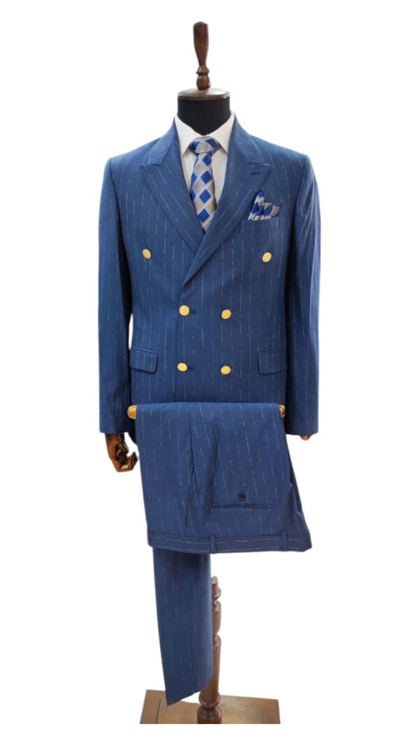 Costume Bleu Rayé Croisé - 2 Pièces