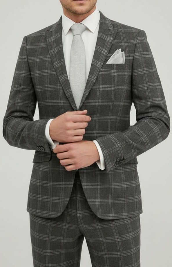 Costume Gris Foncé  à Carreaux  – 2 Pièces