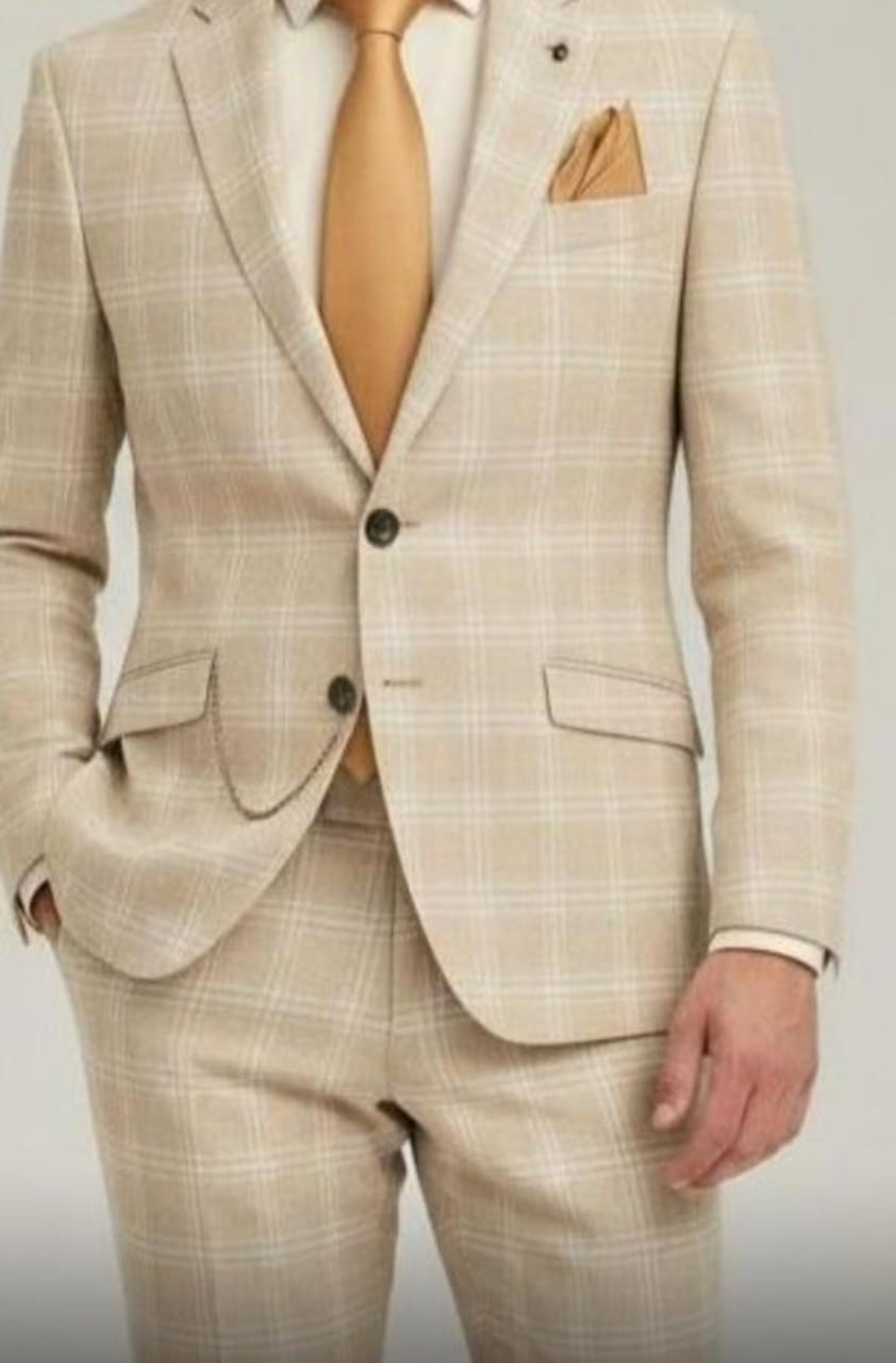 Costume Beige  à Carreaux  – 2 Pièces