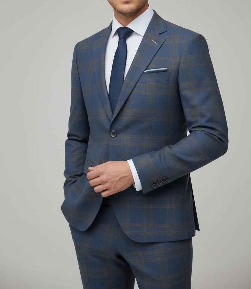 Costume Bleu Nuit à Carreaux  – 2 Pièces