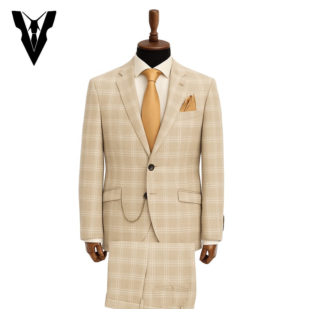 Costume Beige  à Carreaux  – 2 Pièces