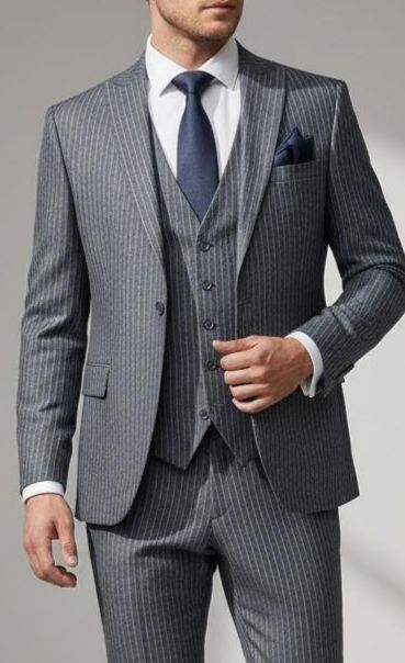 Costume Rayé Bleu – 3 Pièces