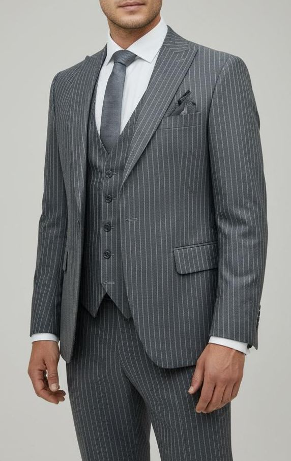 Costume Rayé Gris – 3 Pièces