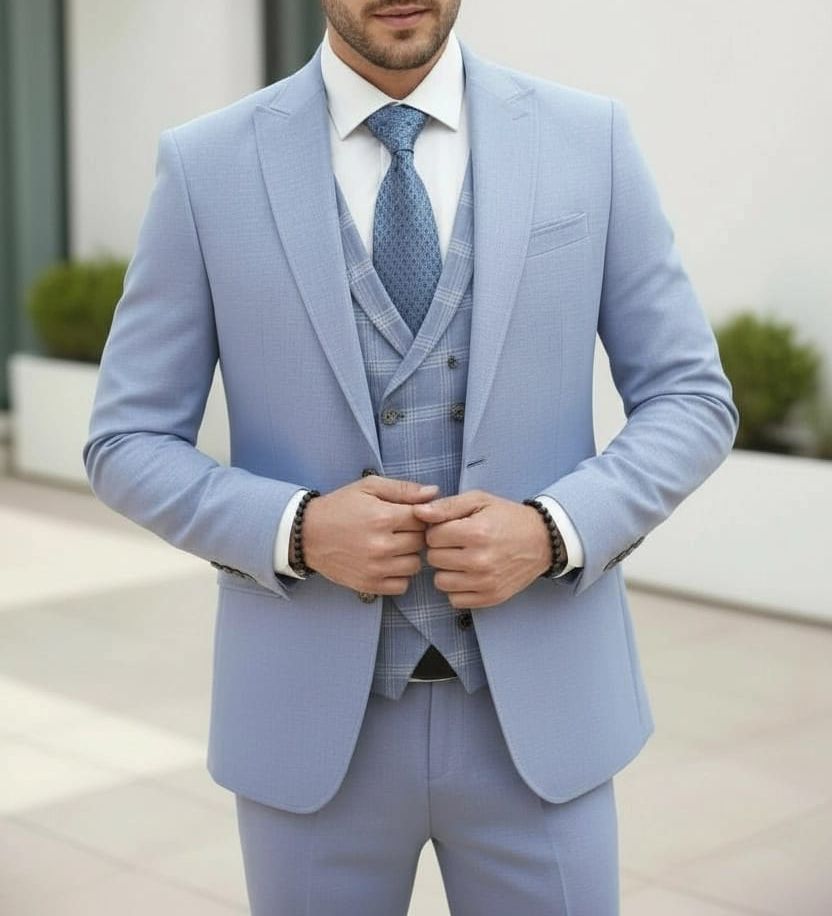 Costume Bleu Ciel – 3 Pièces