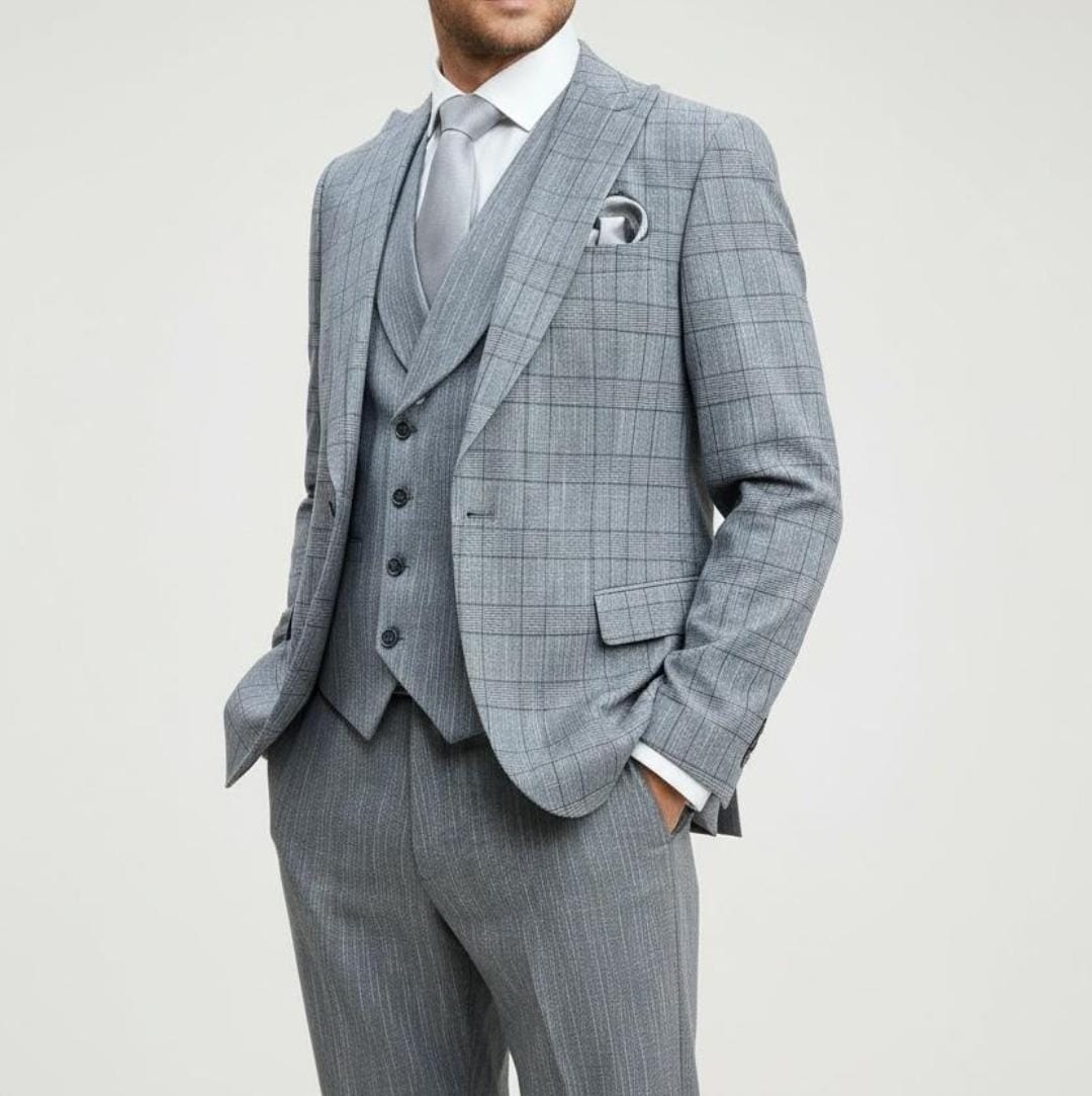 Costumes Rayé Gris – 3 Pièces