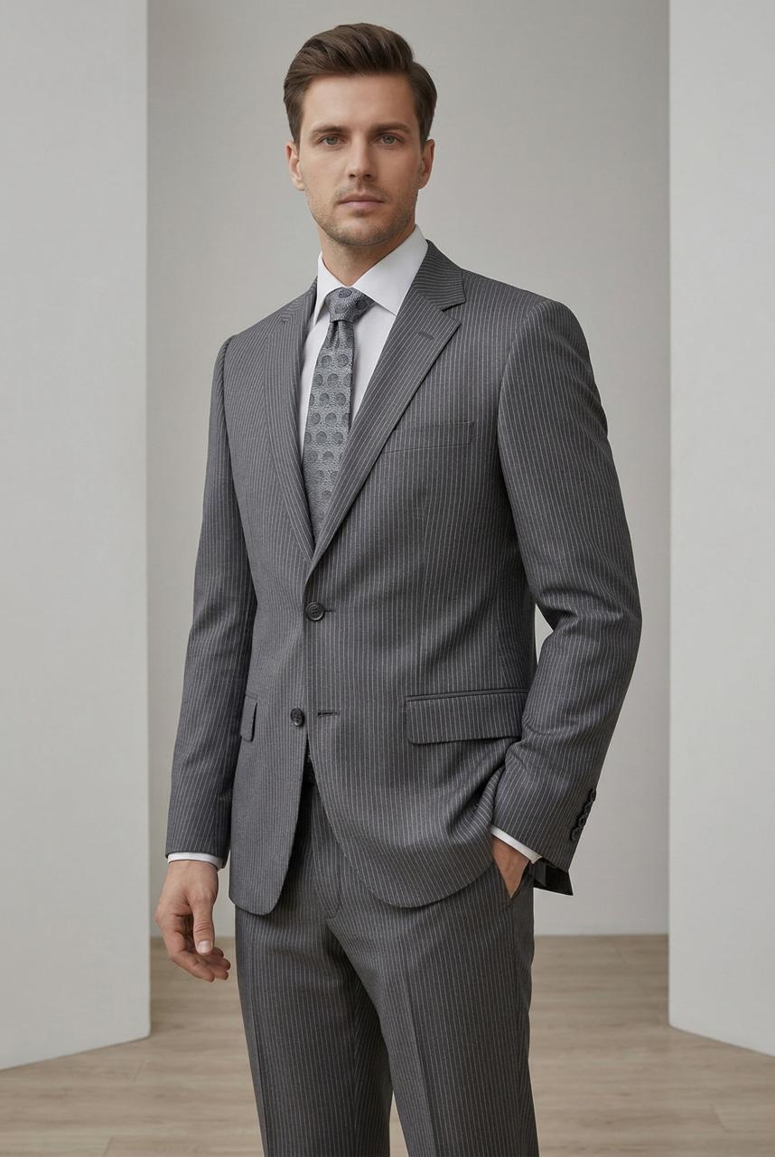 Costume Gris Rayé Clair – 2 pièces