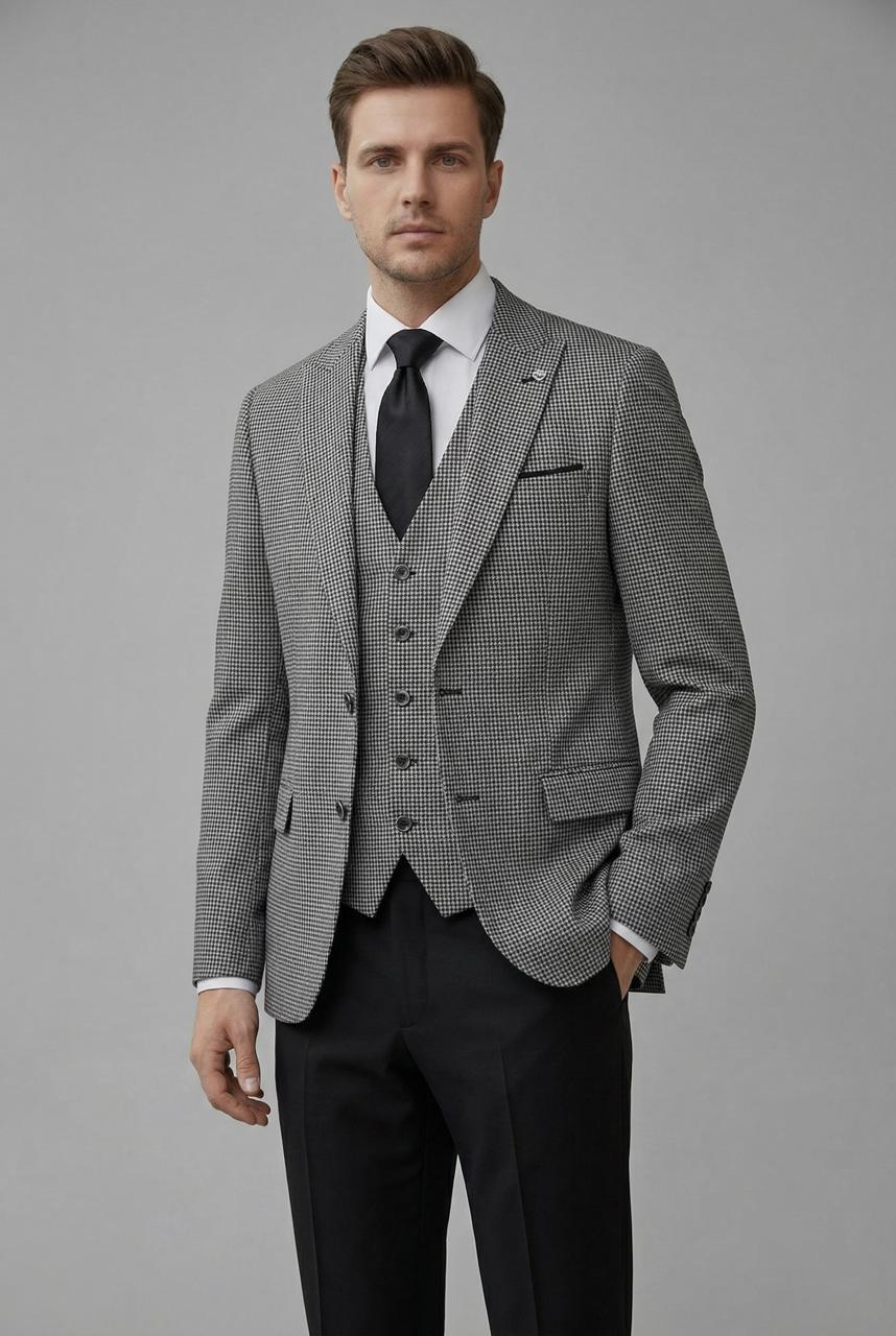 Costume Noir a petit carreaux – 3 Pièces