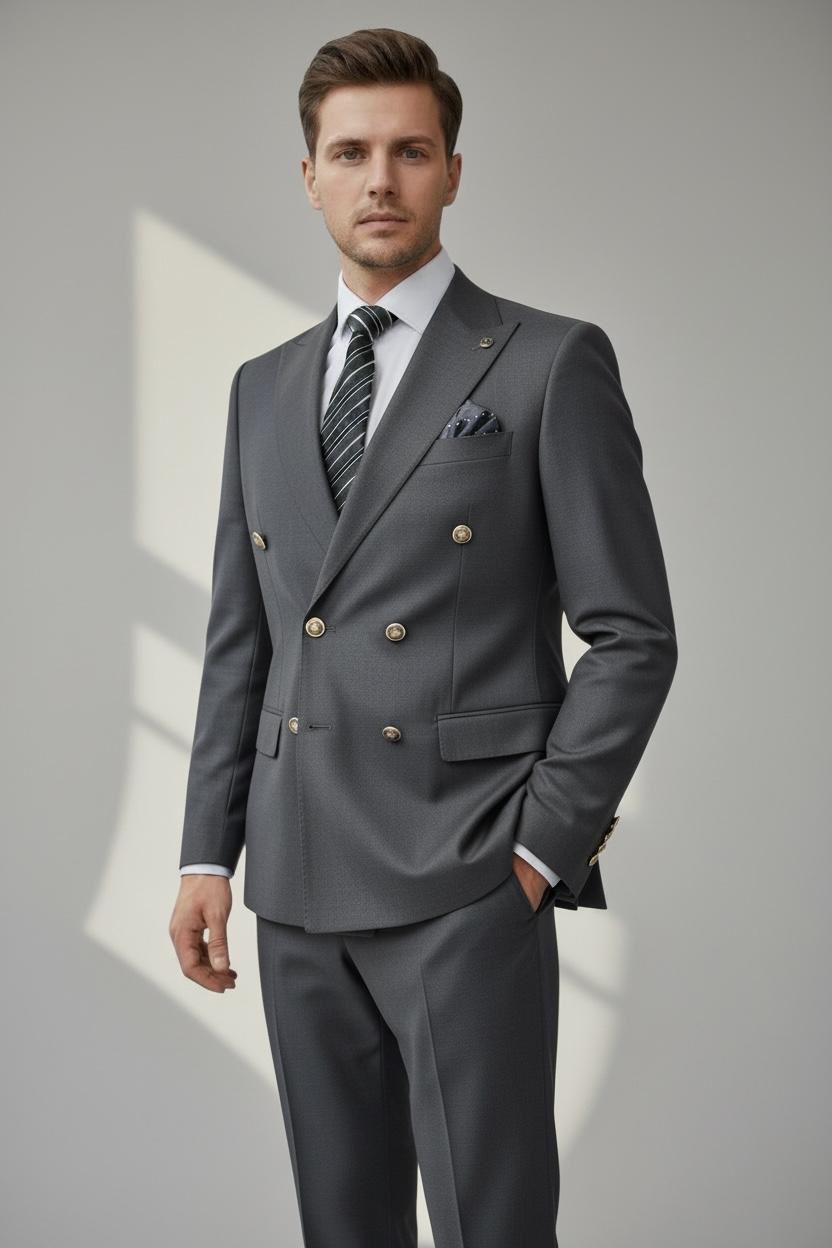 Costume Croisé Gris Foncé