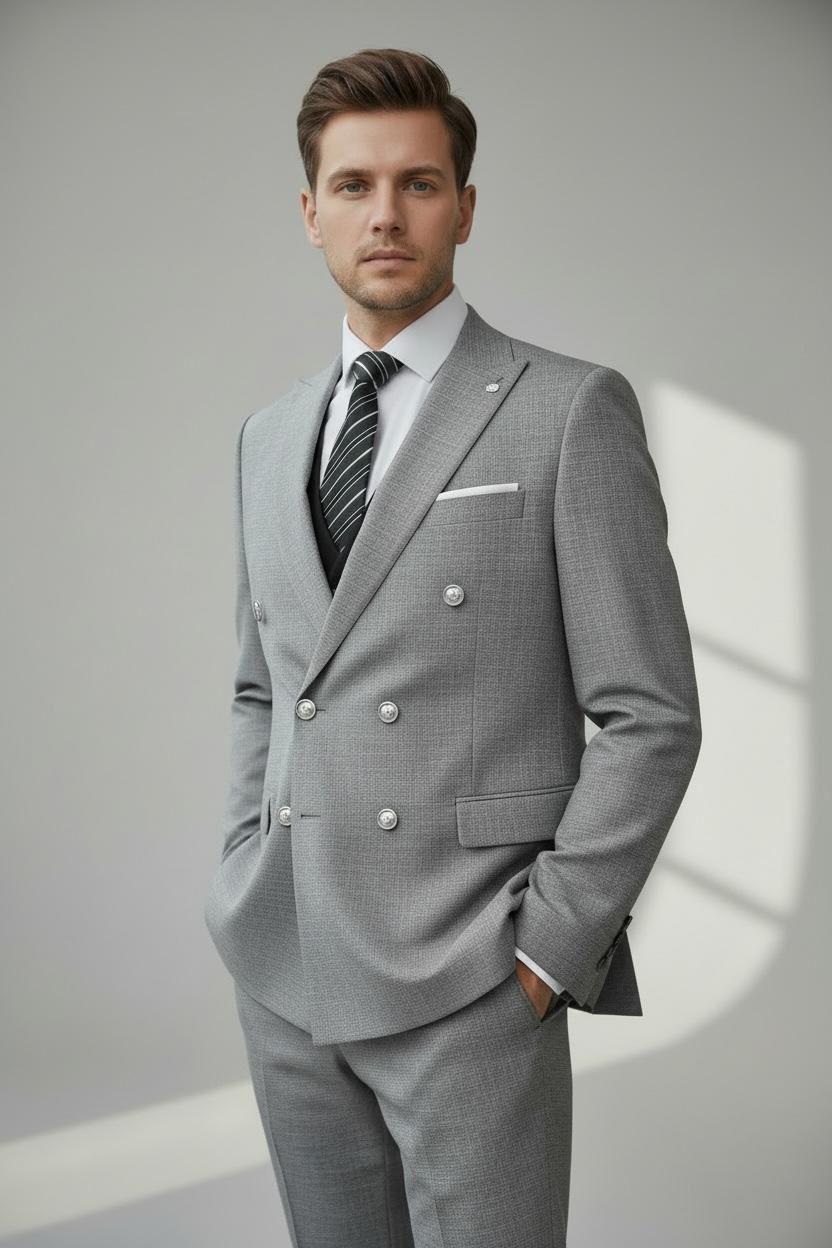 Costume Croisé Gris Claire