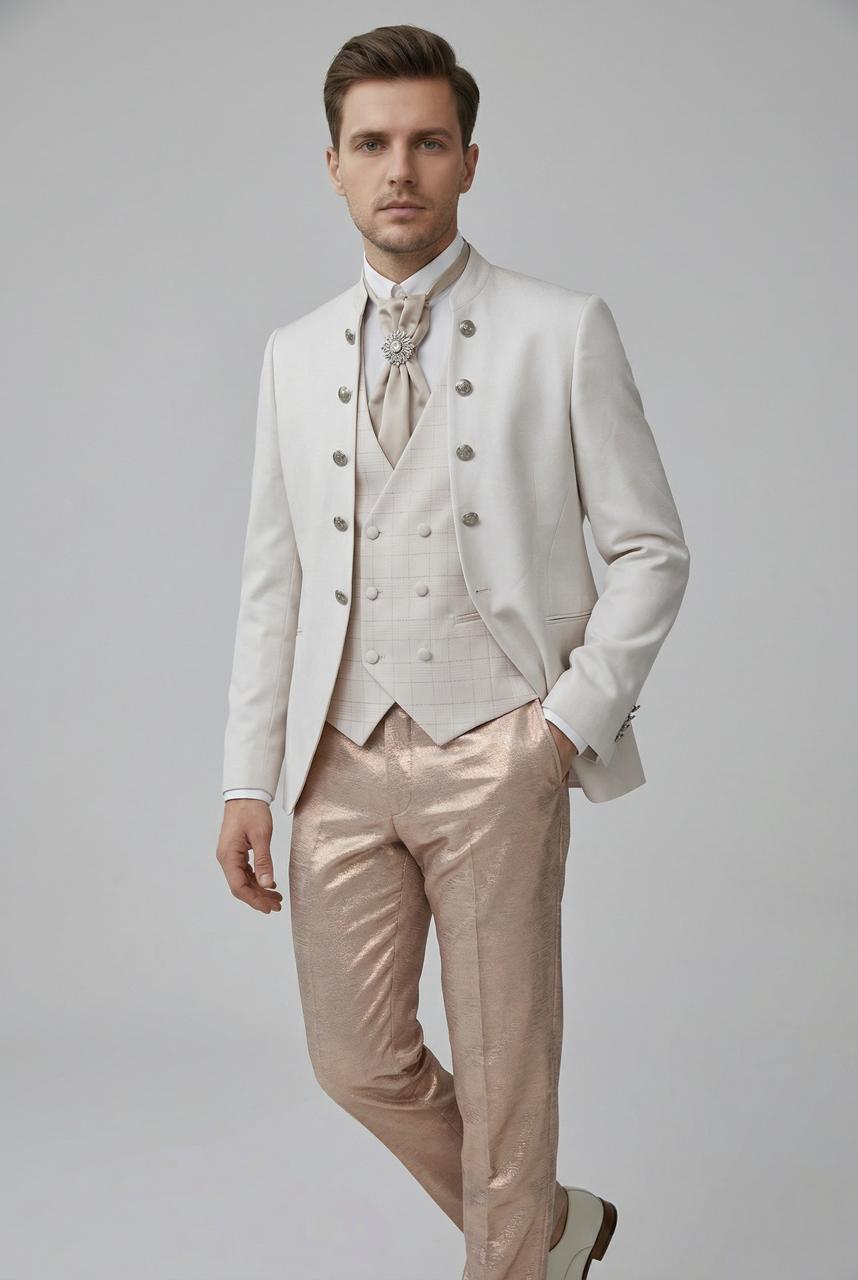 Costume Cérémonie Blanc Cassé – 3 Pièces