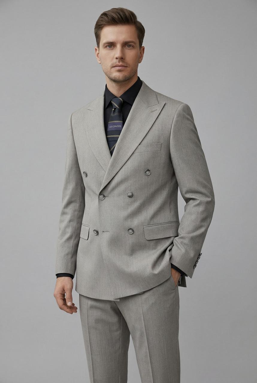 Costume Croisé Gris Beige