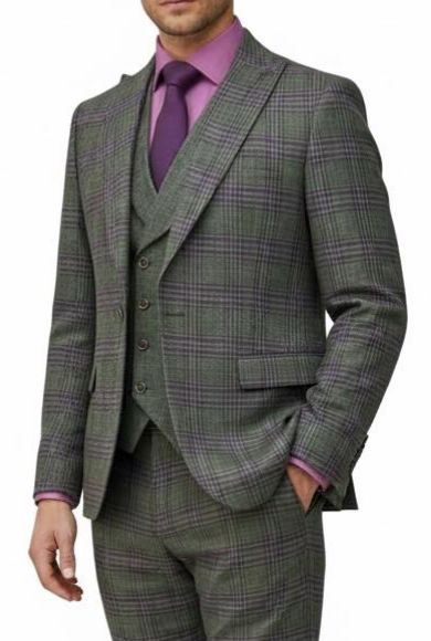 Costume à Carreaux Vert Mauve- 3 Pièces