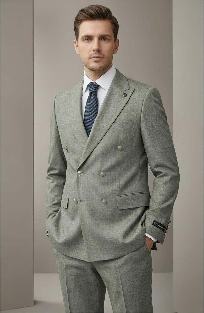 Costume Croisé  Gris Vert  – 2 pièces