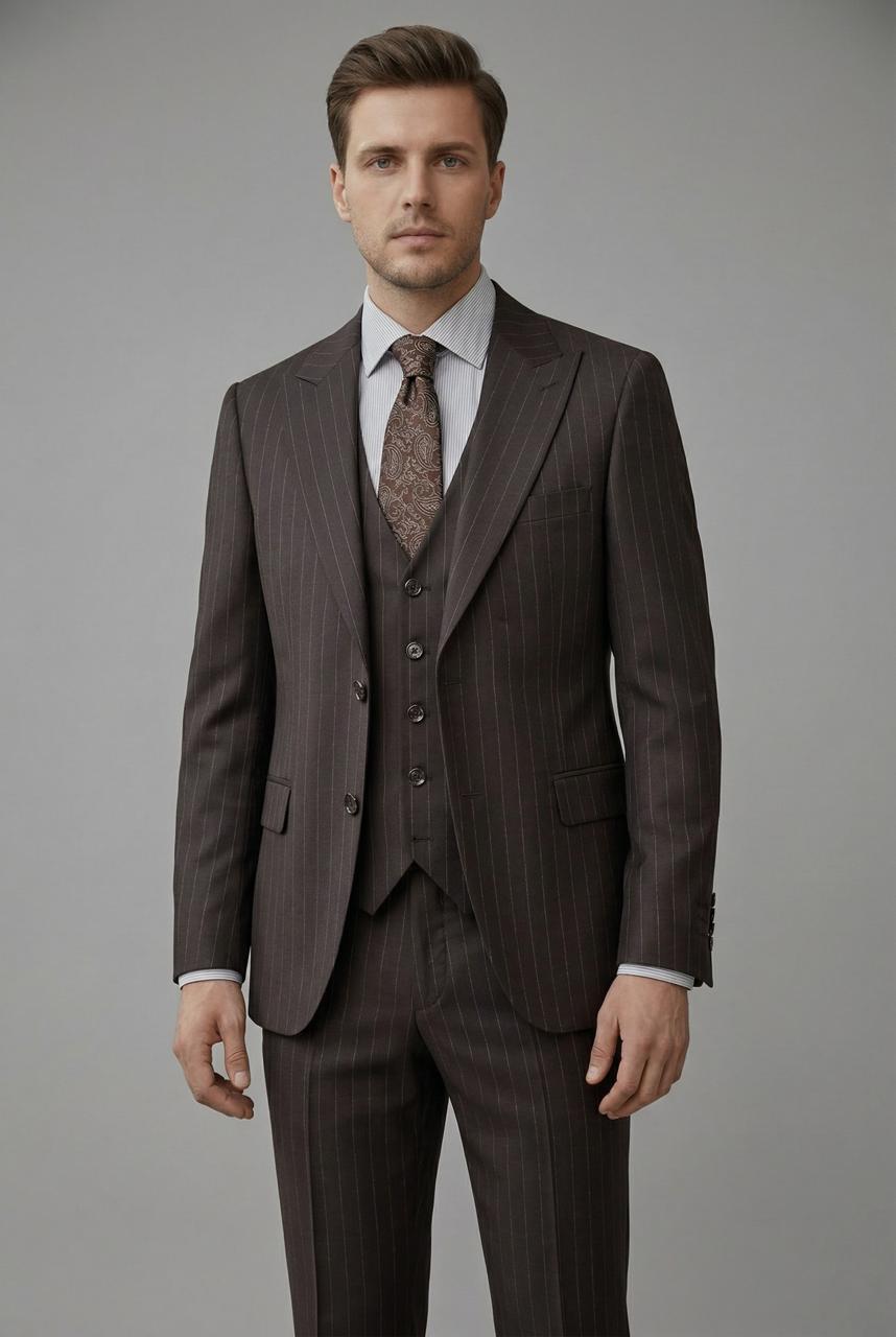 Costume Marron Rayé – 3 Pièces